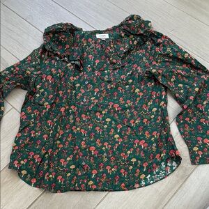 J. Crew Forest Green Mushroom Pattern Top